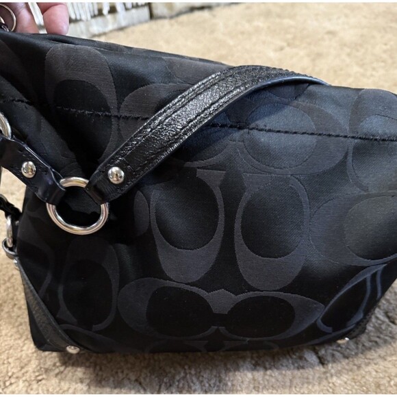 Coach Handbags - Coach Carly Signature Black Canvas And Leather Trim Chain Hobo Shoulder Bag VTG